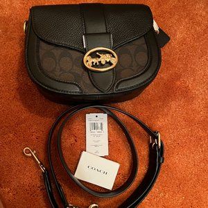 Coach C2806 Georgie Saddle Bag In Signature Canvas In Brown Black